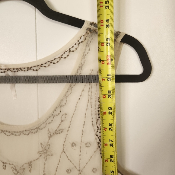 Free People Sheer Mesh Beaded Art Deco Mini Dress Sleeveless Eras Boho Large - Picture 12 of 15